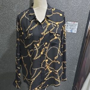 Investments Black Shirt with Gold Chain Design